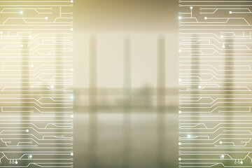 Poster - Abstract virtual microscheme illustration on empty corporate office background. Big data and database concept. Multiexposure