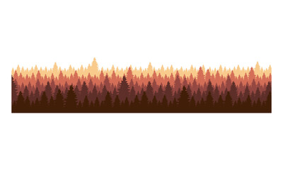 Poster - Autumn forest line semi flat color vector object. Full sized item on white. Natural landscape. Fall season. Forest conservation. Simple cartoon style illustration for web graphic design and animation