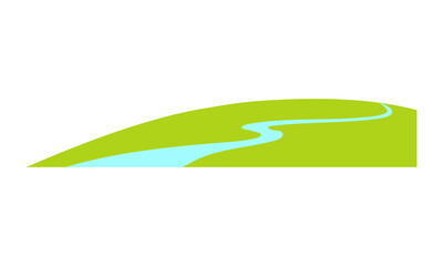 Poster - Green meadow with river semi flat color vector object. Full sized item on white. Wildlife conservation. National park. Simple cartoon style illustration for web graphic design and animation