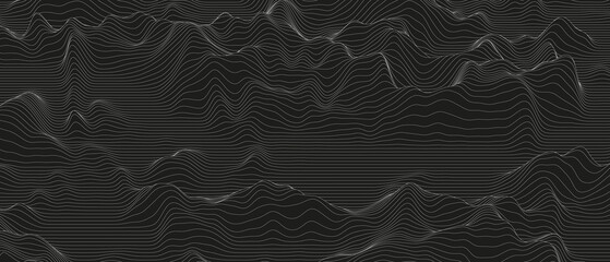 Poster - Monochrome sound line waves abstract background . Distorted line shapes on a black background.