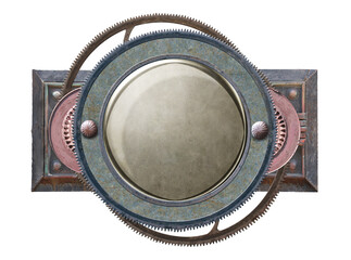 Canvas Print - Metallic round frame with vintage machine gears and retro cogwheel