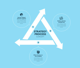 Leinwandbilder - Strategy process concept with three stages and place for your description - blue version. Flat infographic design template for website or presentation.