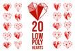 © Sylverarts - Low poly geometric hearts vector icons or logos set, graphic design 3d love theme elements, polygonal dimensional hearts.