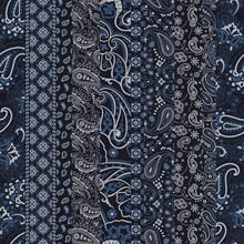 Blue Paisley Flowers Bandana Fabric Patchwork Abstract Vector Seamless Pattern