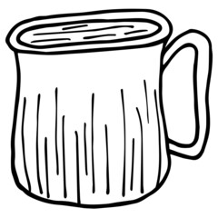 Wall Mural - Simple hand-drawn black and white linear clipart of the steel mug with drink. Cartoon rough vector sketch isolated on transparent background