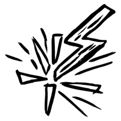 Wall Mural - Simple hand-drawn black and white linear icon of the broken lightning. Cartoon rough vector sketch isolated on transparent background