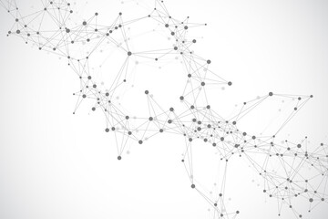 Fototapete - Technology abstract background with connected line and dots. Big data visualization. Artificial Intelligence and Machine Learning Concept Background. Analytical networks illustration