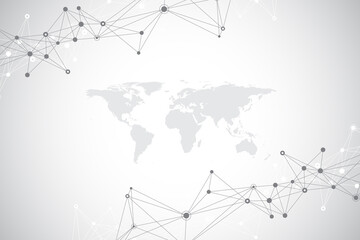 Poster - Technology abstract background with connected line and dots. Big data visualization. Artificial Intelligence and Machine Learning Concept Background. Analytical networks illustration