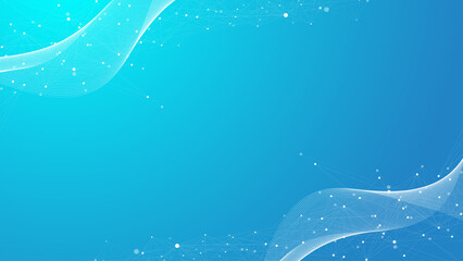 Poster - Digits abstract background with connected line and dots, wave flow illustration. Digital neural networks. Network and connection background for your presentation