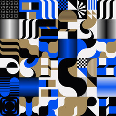 Poster - Brutalist Art Inspired Vector Pattern Graphics Made With Bold Abstract Geometric Shapes