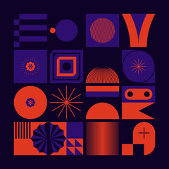 Poster - Brutalist Art Inspired Vector Pattern Graphics Made With Bold Abstract Geometric Shapes