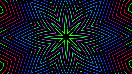 Poster - Multicolored kaleidoscope with abstract patterns changing colors and size of shapes. Animation. Animation disco Lights