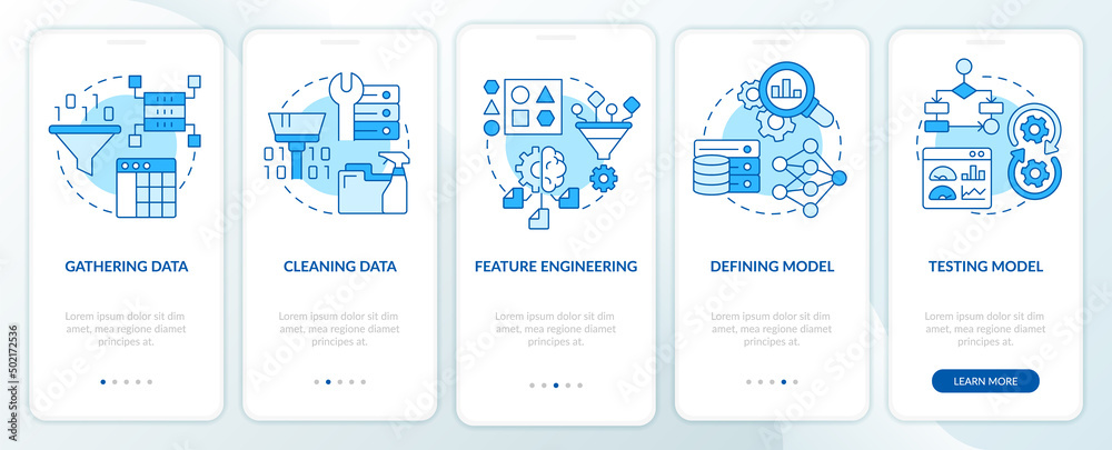 Problem solving in machine learning blue onboarding mobile app screen ...