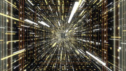 Poster - Beautiful colorful tunnel. Animation. Hypnotic abstract animation of holographic corridor or tunnel with neon geometric patterns and lines moving on the black background.