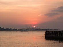 Beautiful Sunset And Boat In Danshui