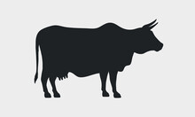 Vector Indian Cow Silhouette. Cow Silhouette Icon Isolated On White Background.