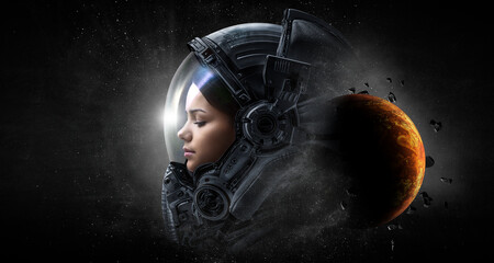 Fototapete - Astronaut and space exploration theme.