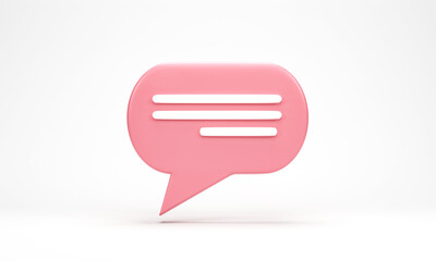 Poster - 3D rendering, 3D illustration. Chat bubble icon isolated on white background. Minimal pink chat typing. Design element for social media, messages or comment.