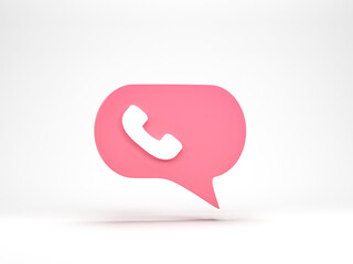 Poster - 3D rendering, 3D illustration. phone call icon on pink chat bubble isolated on white background.