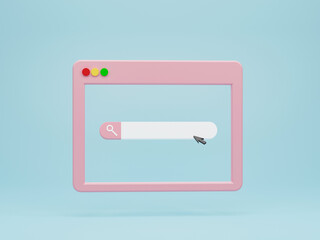Poster - 3D rendering, 3D illustration. Minimal video media player Interface with Search bar on blue background. Concept of searching internet data and web browsing