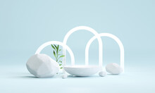 White Stone Podium For Product Presentation. Mockup For Exhibitions, 3d Illustration.