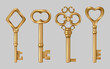 Golden vintage key. Metal medieval entrance symbols house secret key for lock decent vector realistic templates