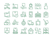 Storage Symbols. Logistic Delivery Icons Warehouse Packages Garish Vector Linear Templates