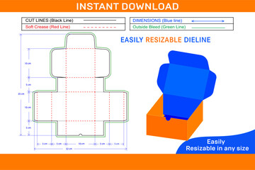 Wall Mural - Corrugated cardboard cake box dieline template and 3D box