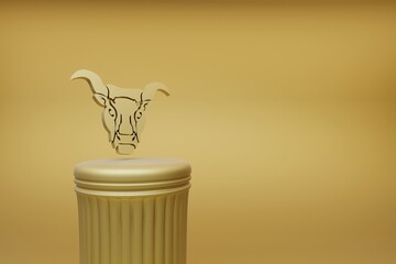 Poster - Beautiful abstract illustrations Golden zodiac sign Taurus symbol icons on a golden column and wonderful background. 3d rendering illustration. Background pattern for design.