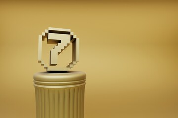 Poster - Beautiful abstract illustrations Golden Golden Pixel number 7 symbol icons on a golden column and wonderful background. 3d rendering illustration. Background pattern for design.