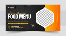 Fast Food Promotion Web Banner Template Design, Restaurant Healthy Burger Online Sale Social Media Marketing Cover Or Flyer