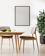 Wall Mural - poster frame interior mockup with table and chair, 3d rendering