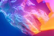 Abstract Background With Crumpled Paper In Neon Gradient. Vivid Blue, Pink And Orange Colors