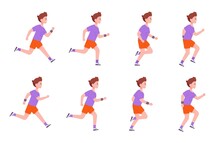 Running Boy Sequence. Little Man Run Steps Animation, Profile Motion 2d Character Step Jogging Men Cycle Loop Sprite Sheet Frame Cartoon Runner Athlete Splendid Vector Illustration