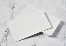 Mockup Of Business Cards On White Textured Paper Background.                           