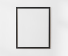 Black Blank Frame On White Wall Mockup, 4:5 Ratio - 40x50 Cm, 16 X 20 Inches, Poster Frame Mockup, 3d Rendering