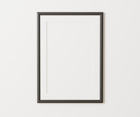 Black portrait frame with mat mockup on white wall, 3:4 ratio, 30x40 cm, 18x24