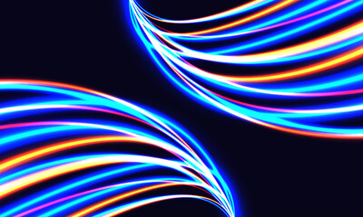 Poster - Abstract color light curve dynamic on dark blue luxury design creative background vector