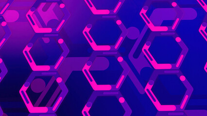 Poster - Blue and pink background of hexagons in rotating motion, seamless loop. Motion. Beautiful spinning field of colorful hexagon silhouettes.