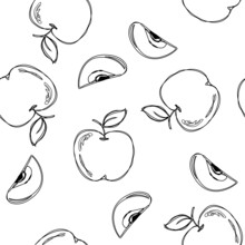 Seamless Apple Fruit Sliced In Half With Seed And Leaves Pattern Hand Drawn Sketch Vector Illustration