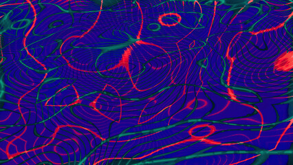Poster - Moving toxic water with colorful stains on its surface. Motion. Blue and purple hypnotic background with rippled moving liquid substance, seamless loop.
