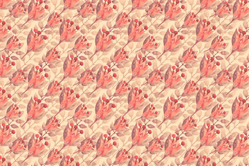  Raster illustration. Background with floral ornament for design. Watercolor pattern. Printing on paper or fabric. Design for postcard, wrapper, packaging or scrapbooking.