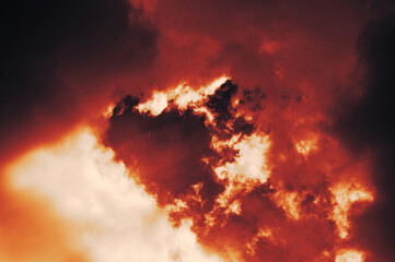 Wall Mural - the red sky background looked like smoke and fire. bomb violent.