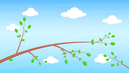 spring summer tree branch blue sky background with clouds good place for forest birds and animals