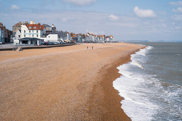 The beach at Deal, Kent, uk seen from the pier looking along the coast.