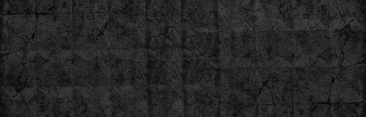 Canvas Print - Old black concrete slab wide panoramic texture. Cracked aged cement surface large backdrop. Dark gloomy grunge abstract background