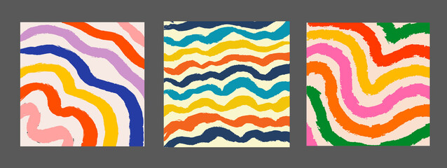 Poster - Set Of Cool Hand Drawn Abstract Colorful Brush Stripes Backgrounds. Retro Abstraction Psychedelic Art Backdrops. Groovy Pattern. Colorful Contemporary Art.