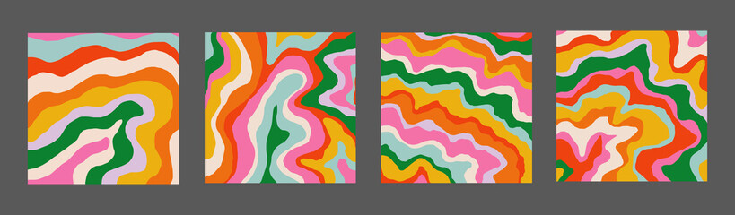 Poster - Set Of Cool Hand Drawn Abstract Colorful Brush Stripes Backgrounds. Retro Abstraction Psychedelic Art Backdrops. Groovy Pattern. Colorful Contemporary Art.