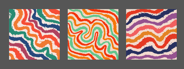 Poster - Set Of Cool Hand Drawn Abstract Colorful Brush Stripes. Retro Abstraction Psychedelic Art.