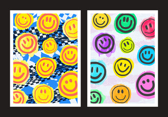 Poster - Cool Trendy Smile Y2K Posters. Graffiti Emoji Pattern Vector Illustration.